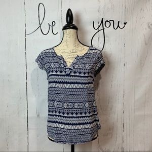 Artisan NY Tribal Blue Print Cap Sleeve Top Medium